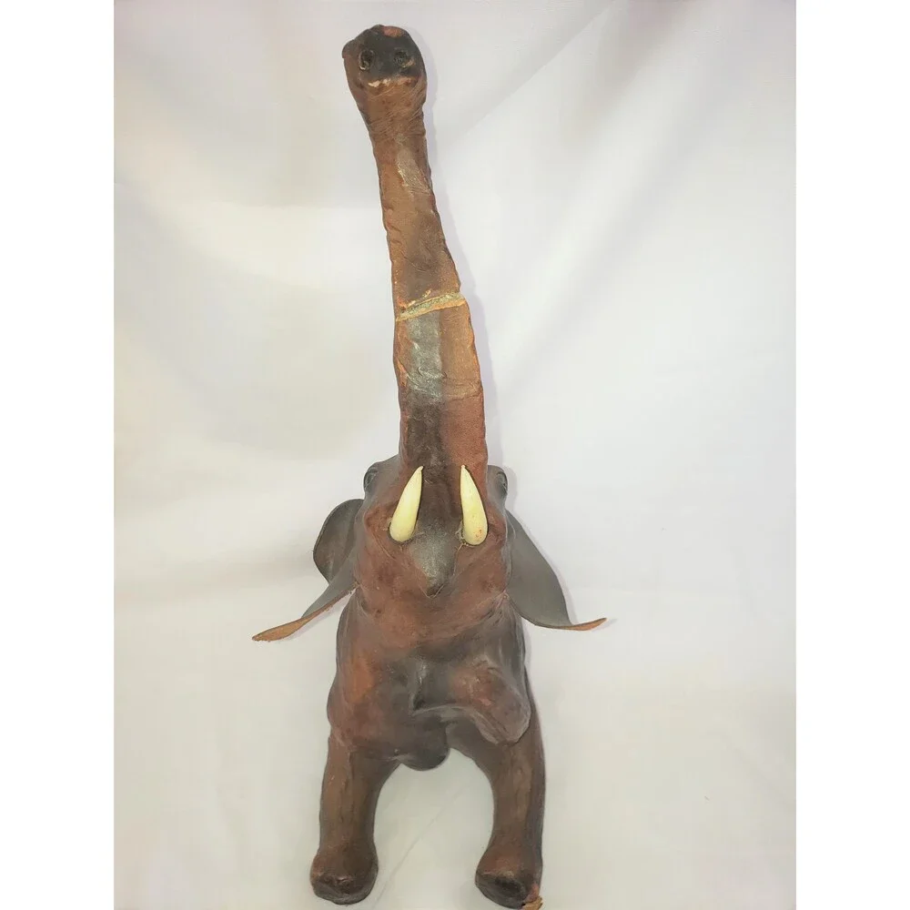 Vintage Leather Wrapped Elephant with Glass Eyes 16